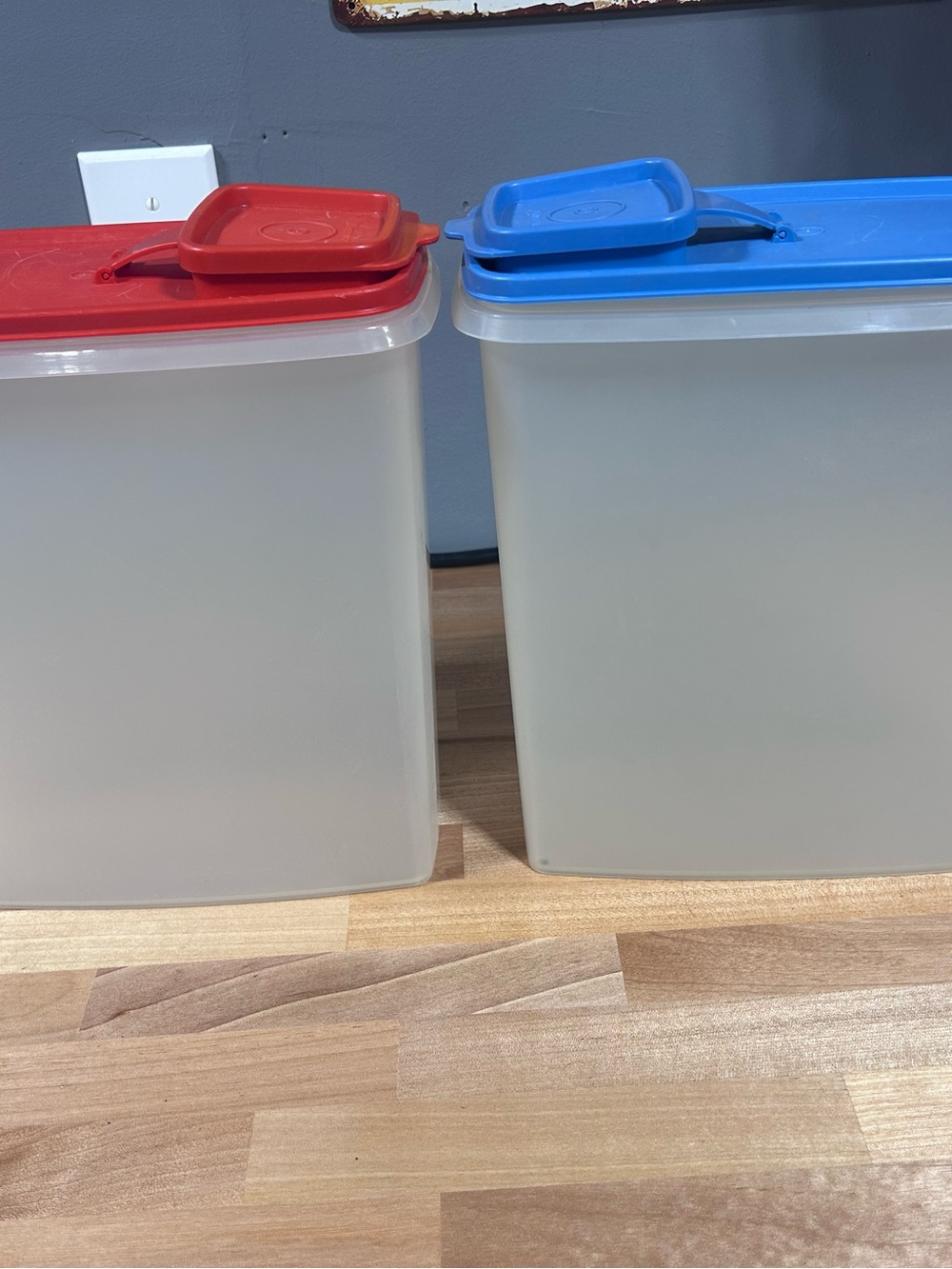 Vintage Tupperware Dry Goods Containers with Red and Blue Lids